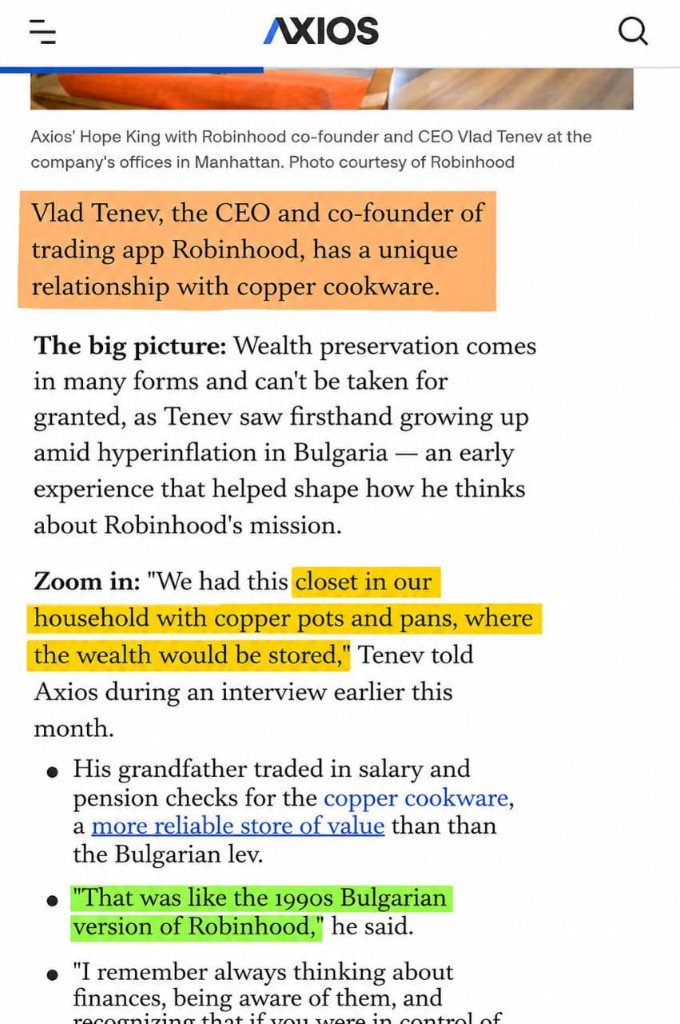 Axios: Vlad Tenev on his grandfather's copper pots